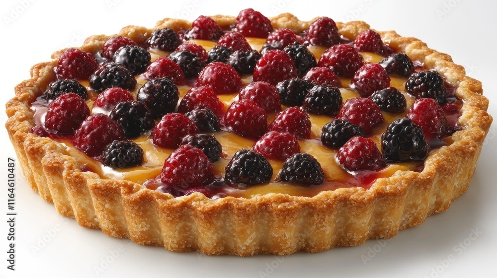 Delicious berry tart with raspberries and blackberries on a creamy custard base. Delicious berry tart with raspberries and blackberries on a creamy custard base.