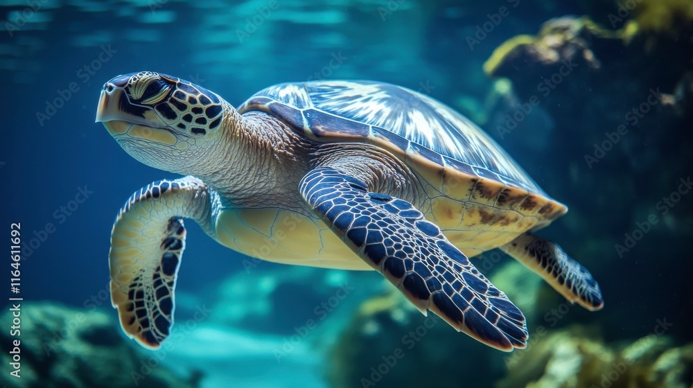 Obraz premium Graceful Turtle Swimming in Crystal Clear Waters