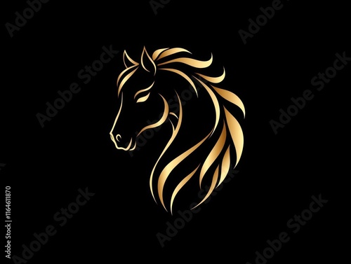 Elegant golden horse design on black background for modern art and decor photo