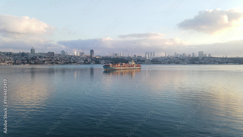 Naklejka premium Transportation Ship Drone Aerial View