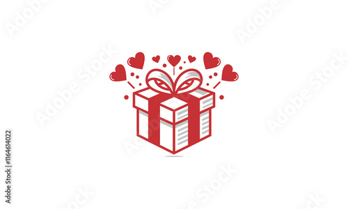 red gift box logo vector with ribbon