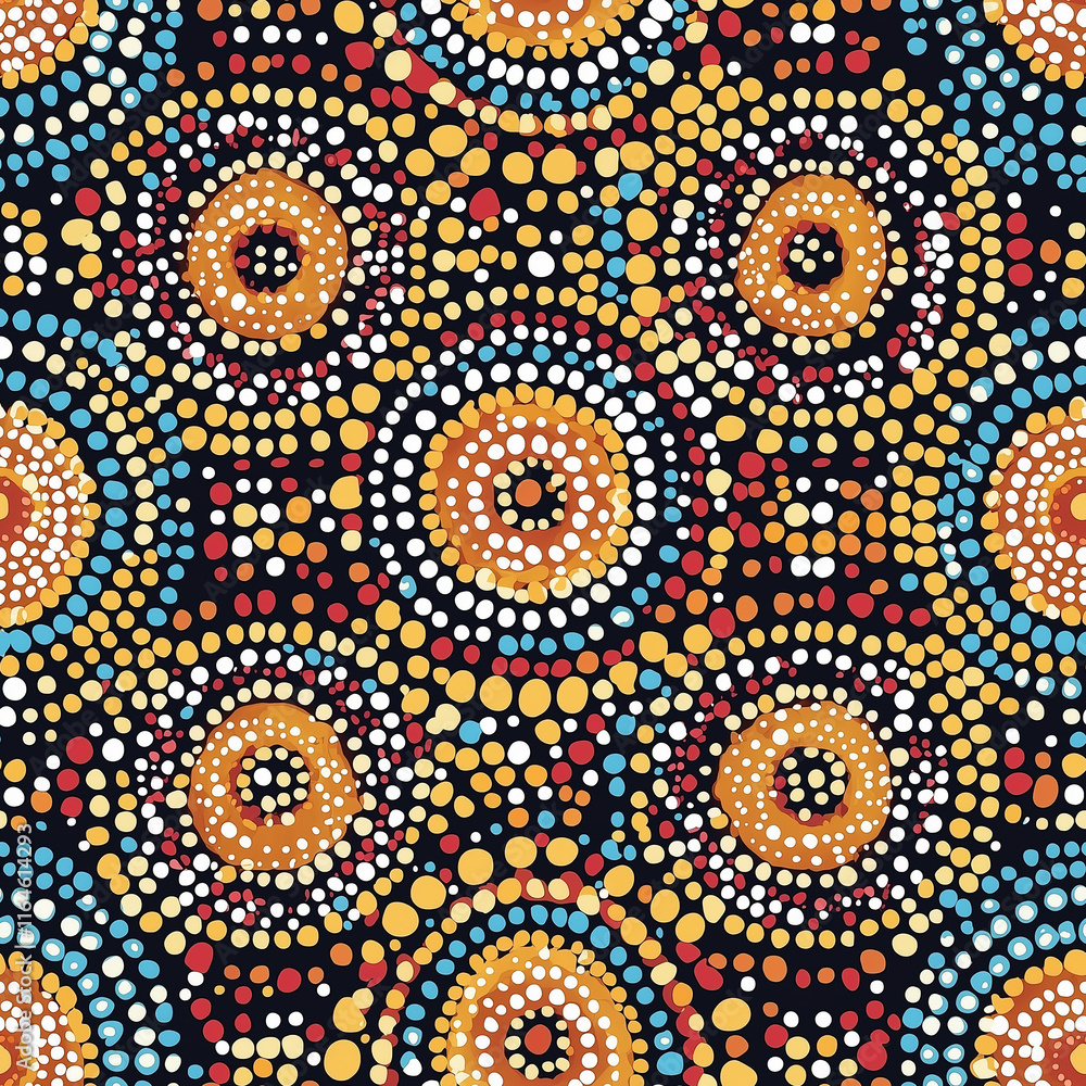 Colorful dot pattern design featuring circular motifs on a dark background, evoking a vibrant and artistic feel. Colorful dot pattern design featuring circular motifs on a dark background, evoking a vibrant and artistic feel.