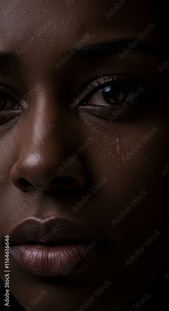 Close up of Black Woman face, Sad Sadness Depressed Depression Expression, Zoom In, Zoomed Portrait
Close up of Black Woman face, Sad Sadness Depressed Depression Expression, Zoom In, Zoomed Portrait