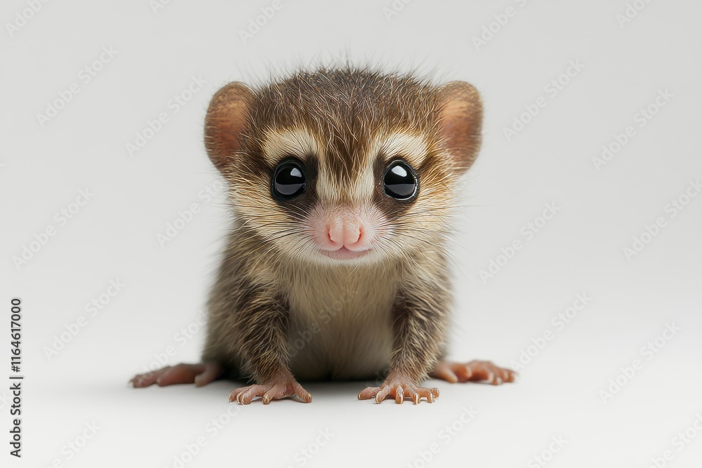 Fototapeta premium Cute baby animal with large eyes on a white background, ideal for wildlife and nature-themed stock images.