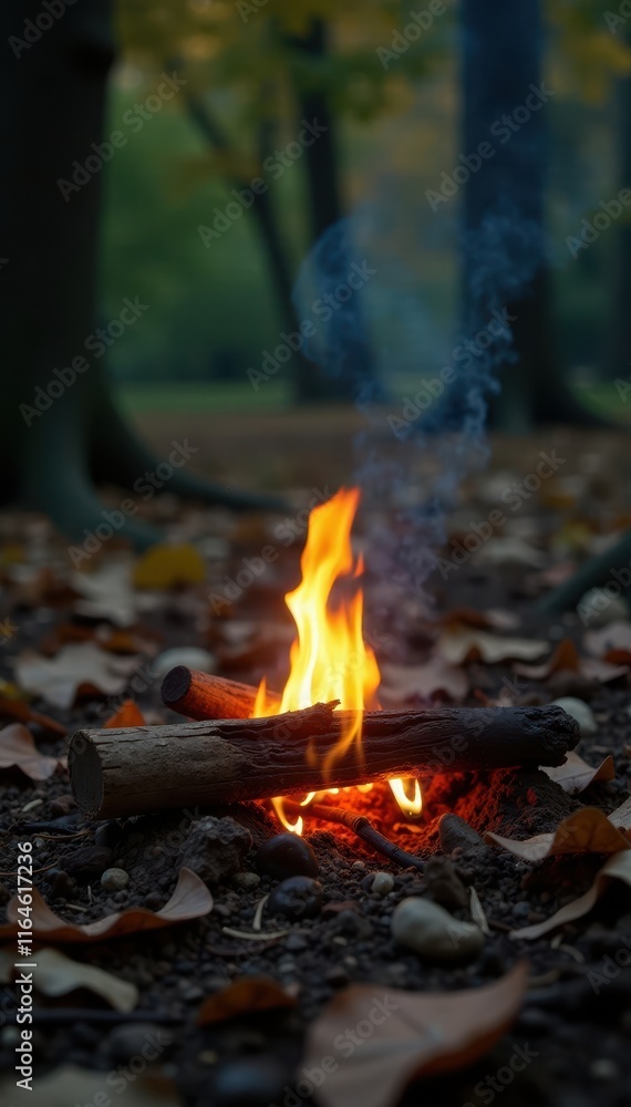 A small, fiery ember nestled among dry leaves and twigs, casting flickering shadows , nature, forest, light A small, fiery ember nestled among dry leaves and twigs, casting flickering shadows , nature, forest, light