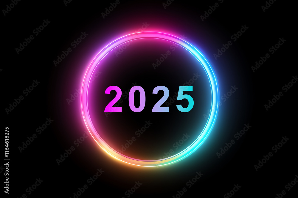 NEW YEAR 2025 NUMBER on Rainbow Neon Circle LIGHT on a dark background, illuminated by vibrant neon lights, with a magical and ethereal feel
NEW YEAR 2025 NUMBER on Rainbow Neon Circle LIGHT on a dark background, illuminated by vibrant neon lights, with a magical and ethereal feel
