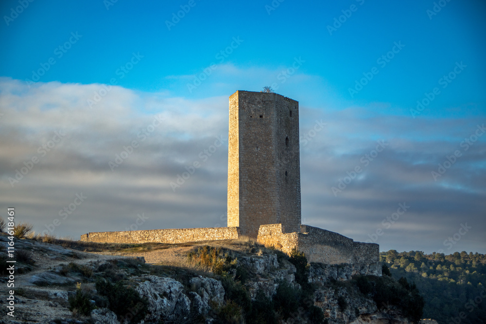 View of the medieval Torre de Armas in the town of Alarcon, Cuenca, Castilla-La Mancha, Spain View of the medieval Torre de Armas in the town of Alarcon, Cuenca, Castilla-La Mancha, Spain