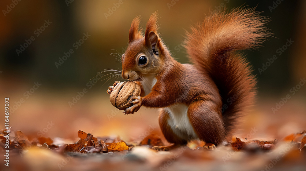 A detailed shot of a squirrel holding a nut, with its tiny paws and fur sharply focused. A detailed shot of a squirrel holding a nut, with its tiny paws and fur sharply focused.