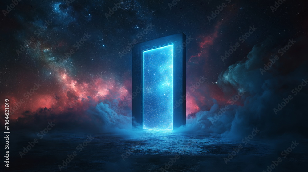 A giant door floating in the void through which on_012