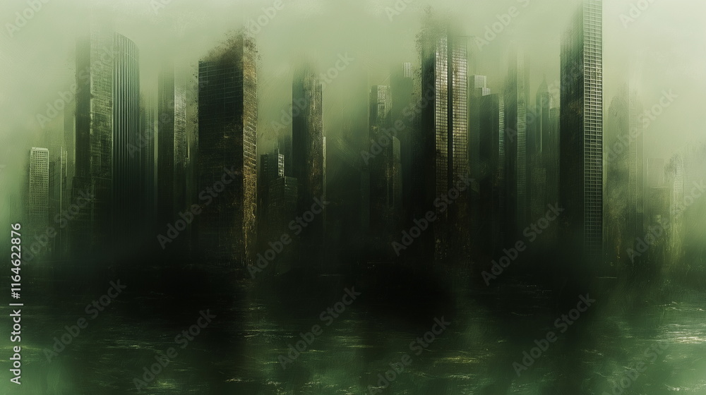 Obraz premium A gigantic metropolis submerged under water with o_005