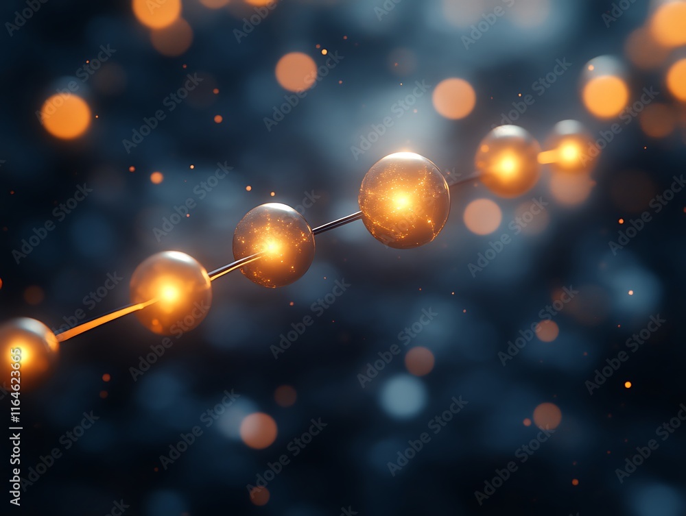 Glowing spheres connected by a thin line, abstract background. Glowing spheres connected by a thin line, abstract background.