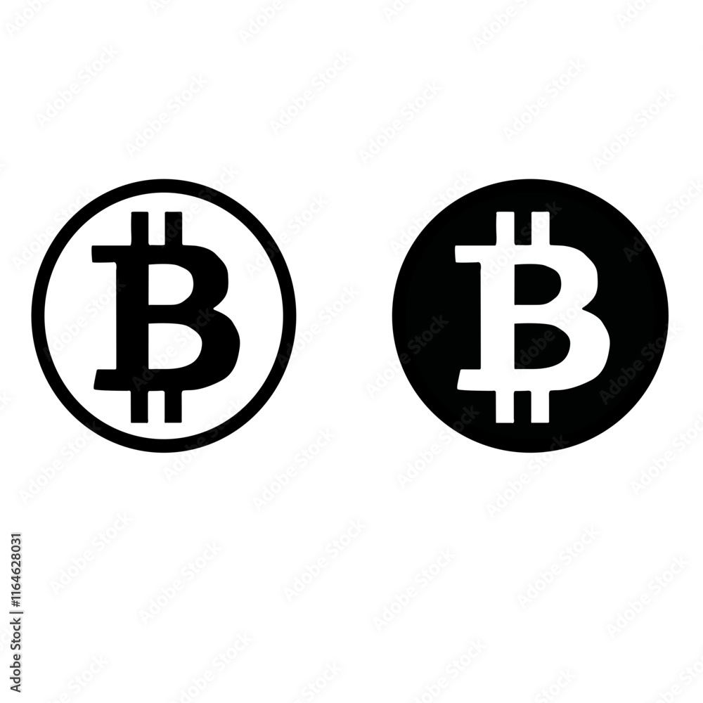 Bitcoin Cryptocurrency Symbols in Black and White. Bitcoin Cryptocurrency Symbols in Black and White.