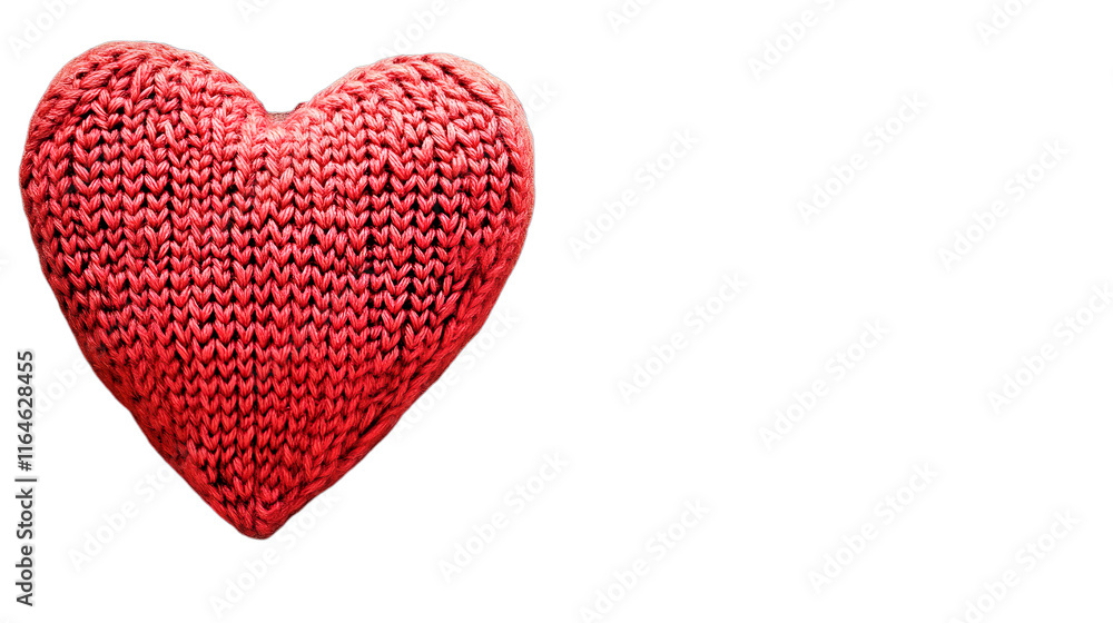 Fototapeta premium Red Knitted Heart Transparent Background Love Craft Supply