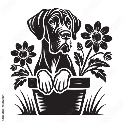 Great Dane dog  In A Flower Pot Design Svg photo