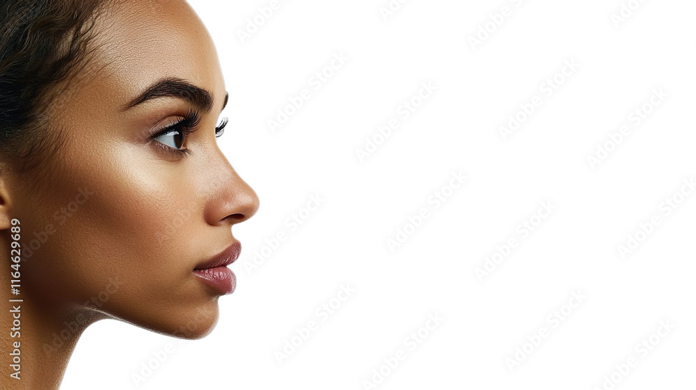 Naklejka premium Detailed Profile of Beautiful Woman with Radiant Skin and Textured Hair