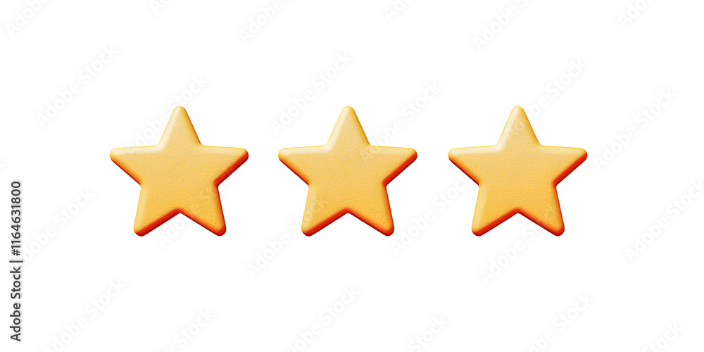 Three stars rating review 3d icon for apps and websites, isolated on white background Three stars rating review 3d icon for apps and websites, isolated on white background