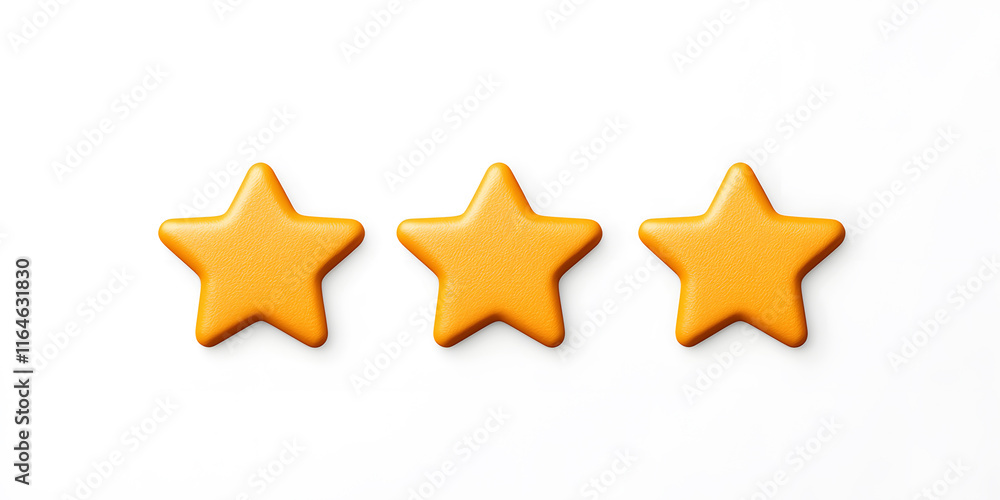 Three stars rating review 3d icon for apps and websites, isolated on white background Three stars rating review 3d icon for apps and websites, isolated on white background