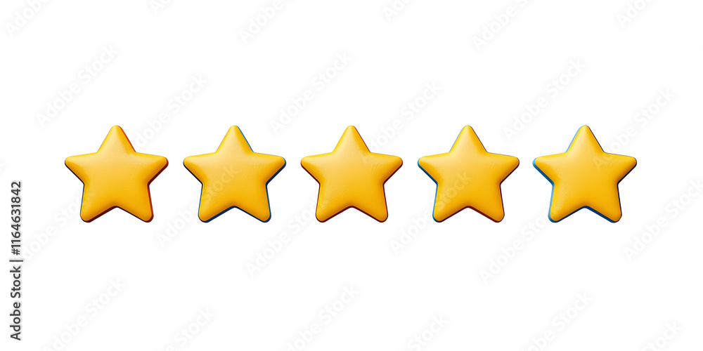 Five stars rating review 3d icon for apps and websites, isolated on white background Five stars rating review 3d icon for apps and websites, isolated on white background