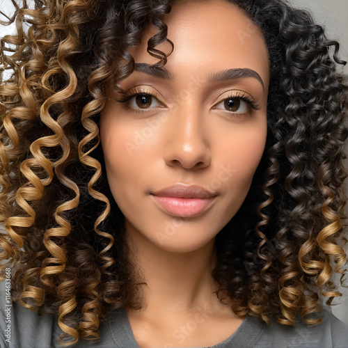 Close-up view of curls before honey-based deep conditioning: unruly and dull, transforming into smooth, shiny, well-defined curls post-treatment photo