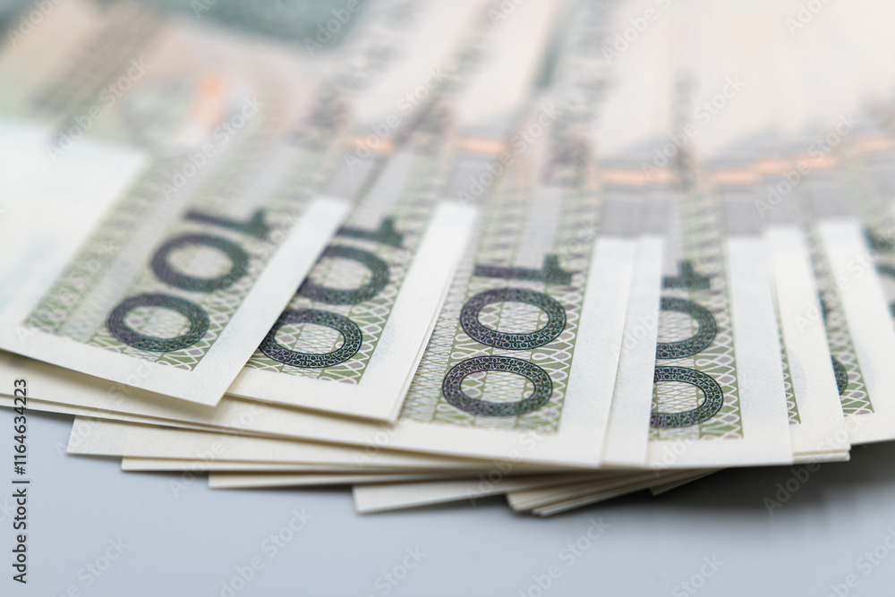 One hundred Polish zlotys, banknotes. Business and money.