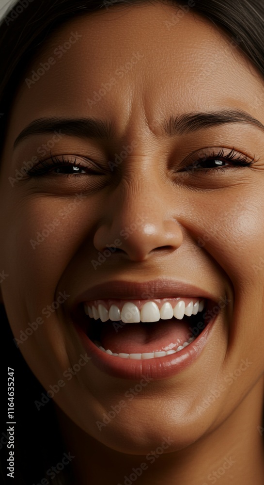 Close up of Hispanic Woman face, Laugh Laughing, Funny Happy Expression, Zoom In, Zoomed Portrait Close up of Hispanic Woman face, Laugh Laughing, Funny Happy Expression, Zoom In, Zoomed Portrait