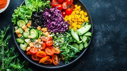 Fresh and Vibrant Salad Bowl with Natural Textures