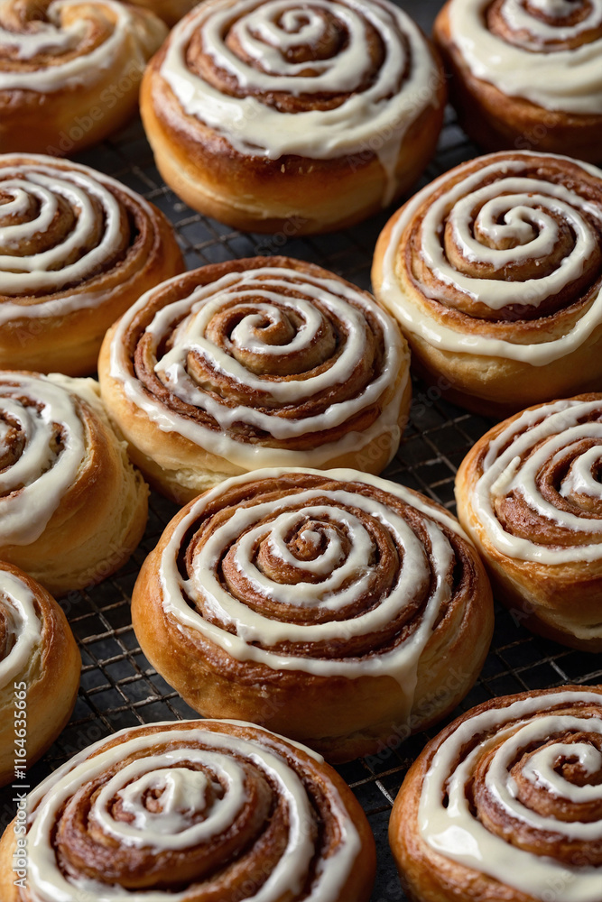 Fragrant freshly baked cinnabon rolls with glaze. Sweet pastries with cinnamon, perfect for tea or dessert. Close-up shows off the delicious look and airy texture Fragrant freshly baked cinnabon rolls with glaze. Sweet pastries with cinnamon, perfect for tea or dessert. Close-up shows off the delicious look and airy texture