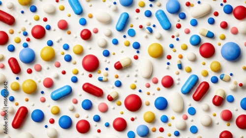 Modern Design of Colorful Pills and Capsules on White Background