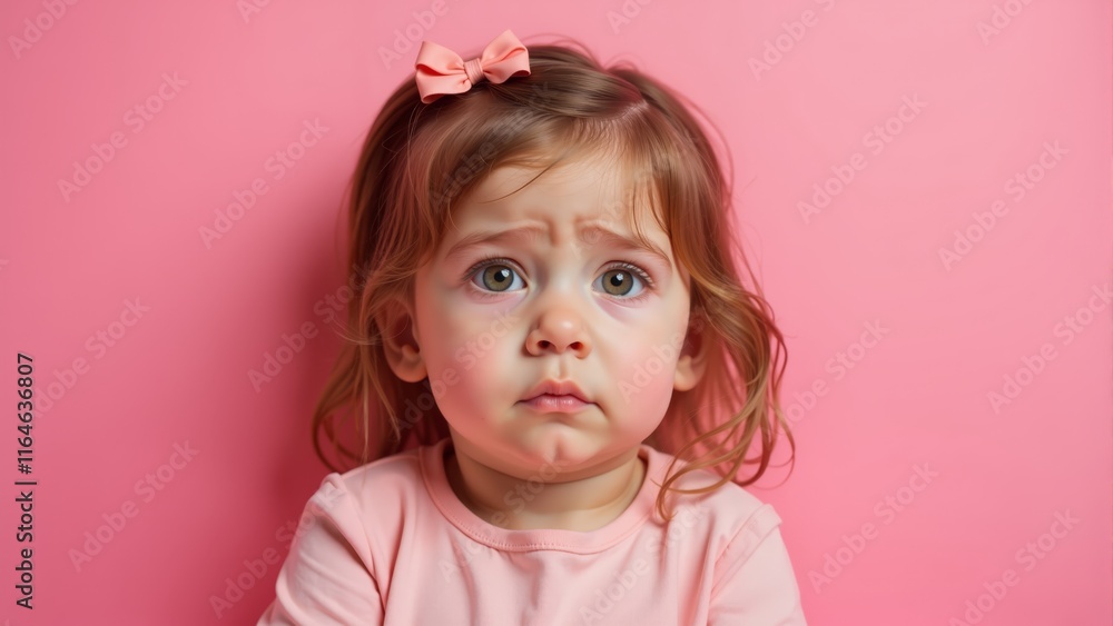 Curious toddler gazing with wonder against a vibrant pink background Curious toddler gazing with wonder against a vibrant pink background
