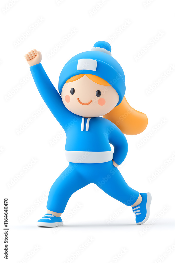3D cartoon character illustration of a happy fit woman in sportswear stretching, isolated on white background, 3D cartoon character illustration of a happy fit woman in sportswear stretching, isolated on white background,