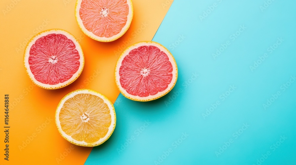 Vibrant Citrus Slices on Modern Colorful Background Vibrant Citrus Slices on Modern Colorful Background