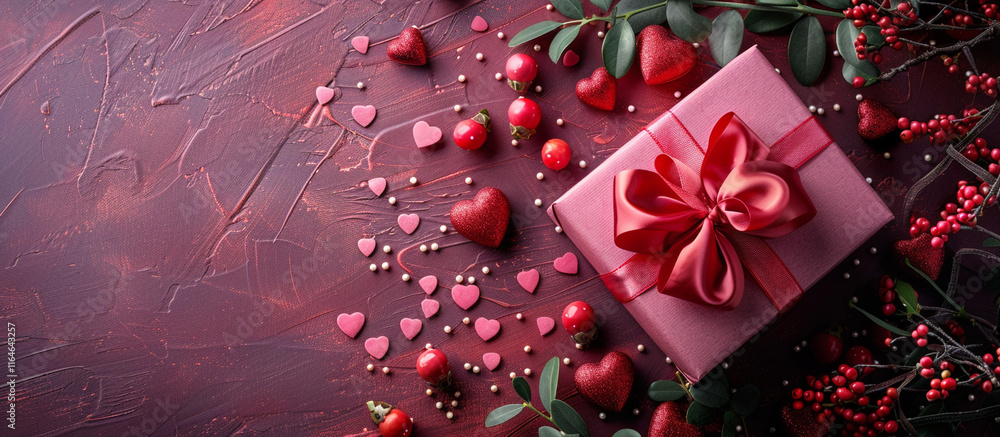 Valentines day background with red roses, present box and red hearts Valentines day background with red roses, present box and red hearts