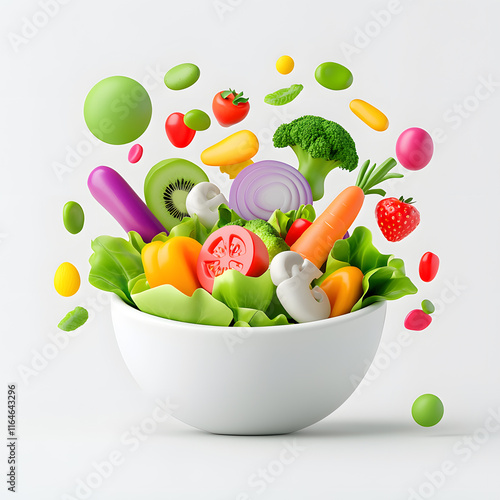 Wallpaper Mural 3d cartoon bowl with vegetables salad isolated on white background Torontodigital.ca