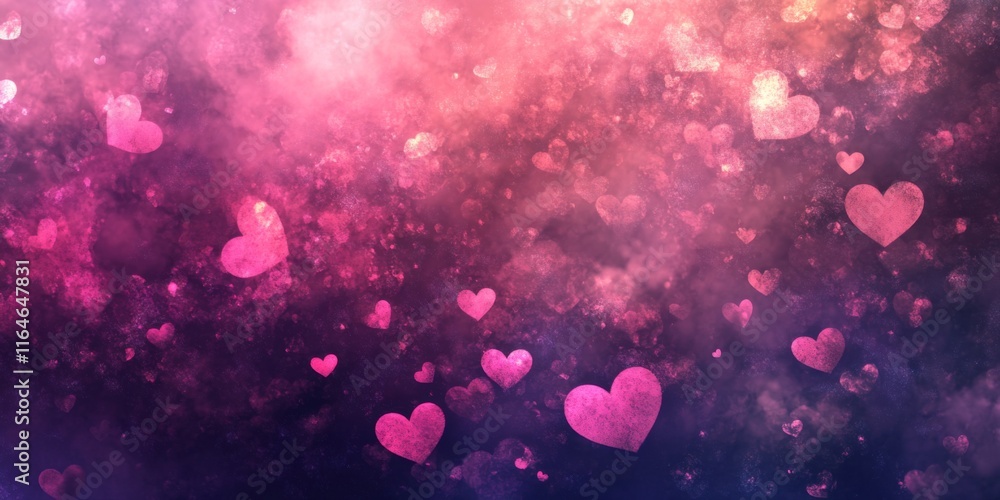 Colorful hearts float in a dreamy background of soft pinks and purples during a festive celebration Colorful hearts float in a dreamy background of soft pinks and purples during a festive celebration