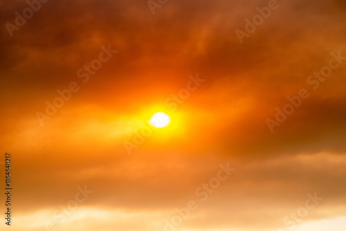 Wallpaper Mural Red sun seen through smoky air from wild fires on Peloponnese peninsula, Greece Torontodigital.ca