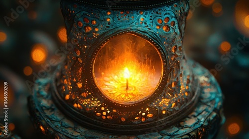 This image showcases an ornate lantern with detailed metalwork, emitting a warm glow. The intricacy of the design creates a captivating atmosphere.