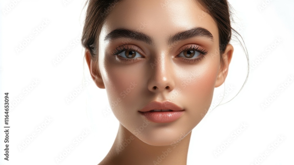Young woman with perfect smooth skin isolated on white background. Facebuilding. Young woman with perfect smooth skin isolated on white background. Facebuilding.