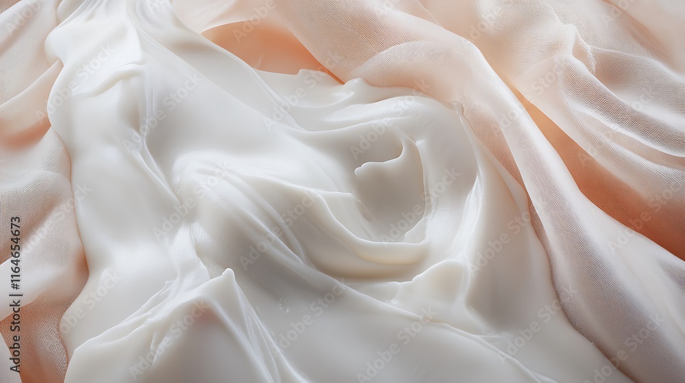 Obraz premium Creamy white lotion on peach colored fabric