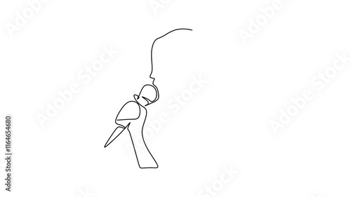 woman singing continuous line drawing animation, self hand drawn animated stroke line art isolated on white screen background.