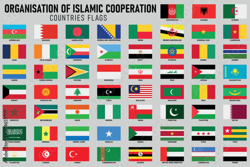 set of flags of Islamic countries with country name vector design