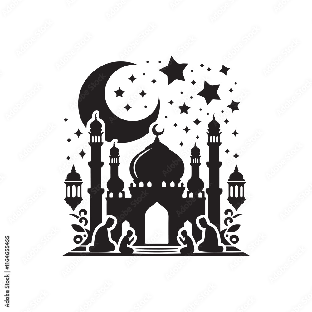 Obraz premium Black Color eid Silhouette Vector Illustration, Solid White Background 29.eps