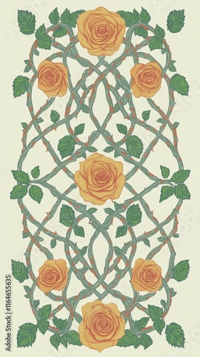 Vintage roses pattern featuring faded roses and heart-shaped leaves in an elegant design