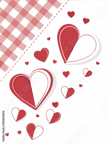 Valentine’s Charm: Paper-Cut Hearts on a Checkered Canvas