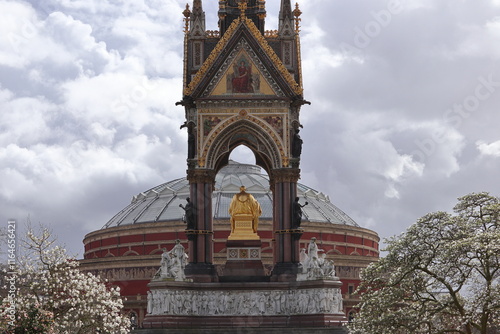 The Albert Memorial and Royal Albert Hall in spring with a cloudy sky in the background. London, England, UK photo