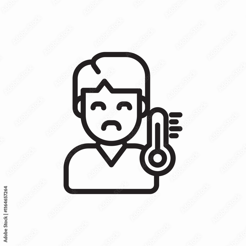 Sick patient fever temperature measurement icon vector sign
Sick patient fever temperature measurement icon vector sign
