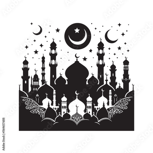 Black Color eid Silhouette Vector Illustration, Solid White Background 43.eps