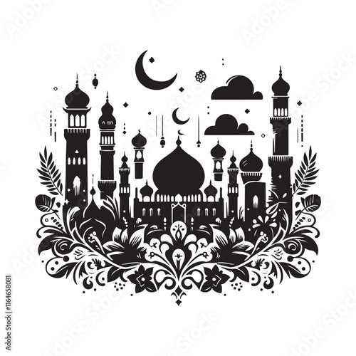 Black Color eid Silhouette Vector Illustration, Solid White Background 47.eps