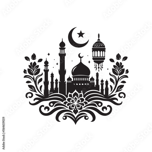 Black Color eid Silhouette Vector Illustration, Solid White Background 63.eps