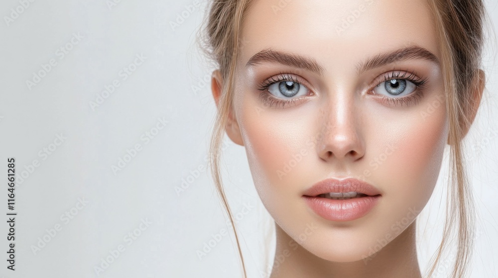 Young woman with perfect smooth skin isolated on white background. Facebuilding. Young woman with perfect smooth skin isolated on white background. Facebuilding.