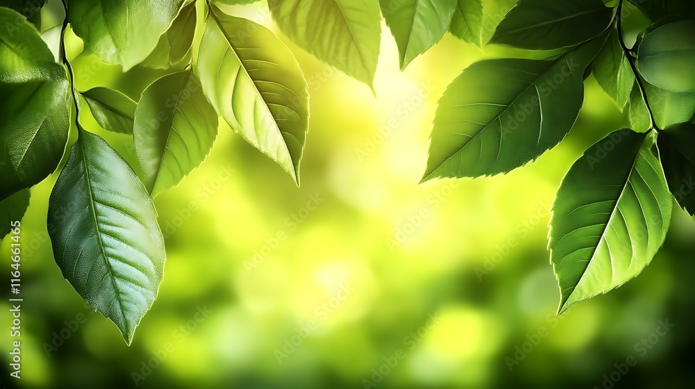 Lush Green Leaves Frame Sunny Summer Background